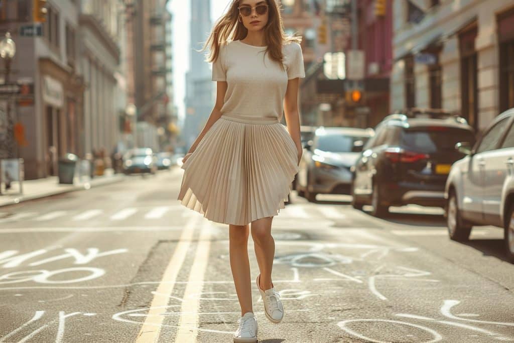 Privé : Associer jupe plissée et baskets : conseils de style
